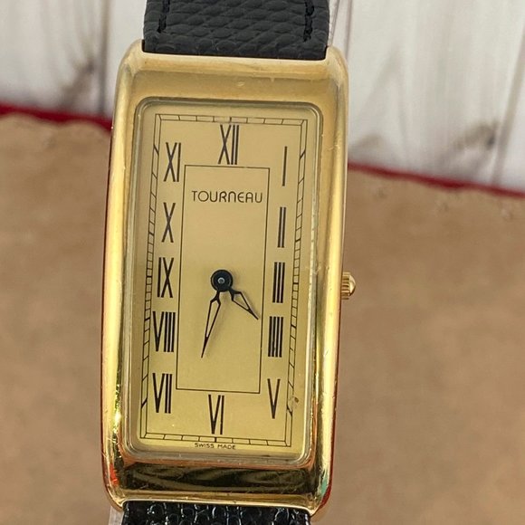 Vintage Swiss Tourneau Watch Swiss Movement Gold Plated Case and Roman Numerals